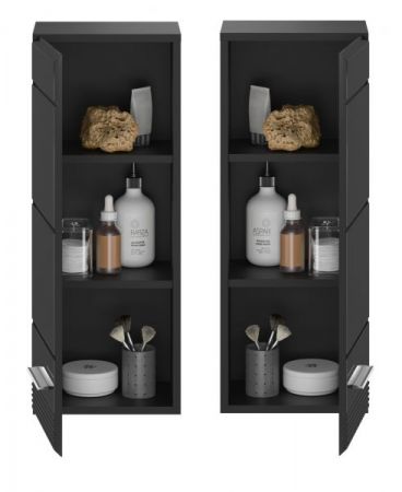 Badezimmer H�ngeschrank Leon in schwarz Hochglanz Badschrank h�ngend 30 x 77 cm