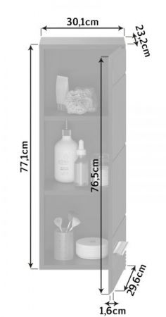 Badezimmer H�ngeschrank Leon in schwarz Hochglanz Badschrank h�ngend 30 x 77 cm
