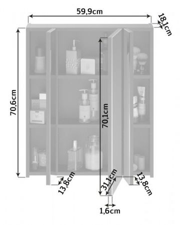 Badezimmer Spiegelschrank Leon in schwarz Badschrank 3-t�rig 60 x 70 cm