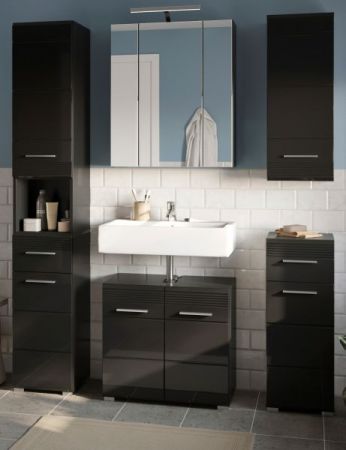 Badm�bel Set 5-teilig Leon in schwarz Hochglanz Badkombination 150 x 182 cm