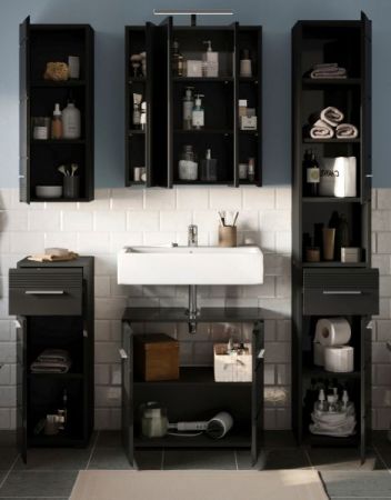 Badm�bel Set 5-teilig Leon in schwarz Hochglanz Badkombination 150 x 182 cm