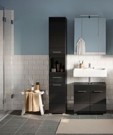 Badm�bel Set 3-teilig Leon in schwarz Hochglanz Badkombination 105 x 182 cm