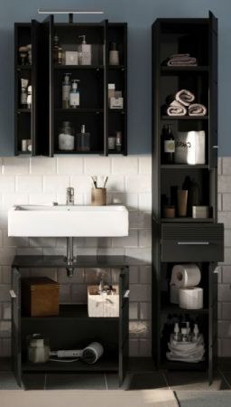 Badm�bel Set 3-teilig Leon in schwarz Hochglanz Badkombination 105 x 182 cm