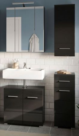 Badm�bel Set 4-teilig Leon in schwarz Hochglanz Badkombination 105 x 182 cm