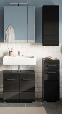 Badm�bel Set 4-teilig Leon in schwarz Hochglanz Badkombination 105 x 182 cm