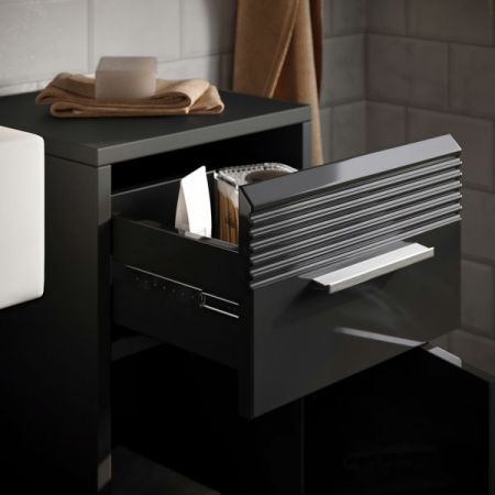Badm�bel Set 4-teilig Leon in schwarz Hochglanz Badkombination 105 x 182 cm