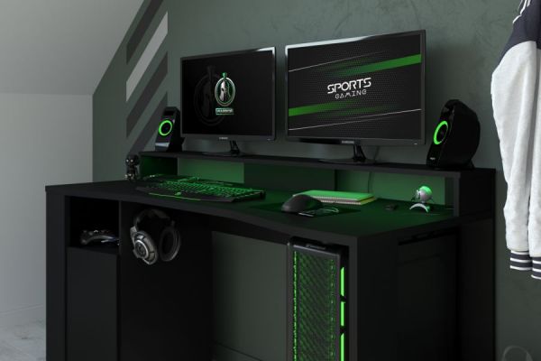 Parisot Gaming Set Gaming1 in schwarz Gaming Schreibtisch und 2x Schrank inkl. LED Beleuchtung