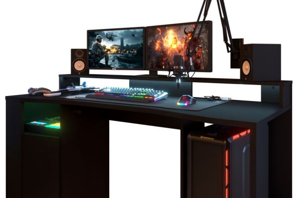 Parisot Gaming Set Gaming1 in schwarz Gaming Schreibtisch und 2x Schrank inkl. LED Beleuchtung