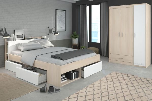 Parisot Kinder und Jugend Schlafzimmer Most Akazie und wei� Set mit Stauraumbett (160 x 200) und Kleiderschrank
