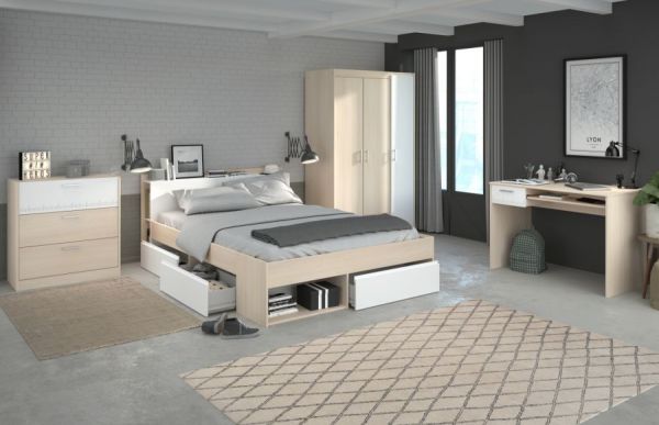 Parisot Stauraumbett Most5 in Akazie und wei� Bett mit 3 x Schubkasten Liegefl�che 140 x 200 cm