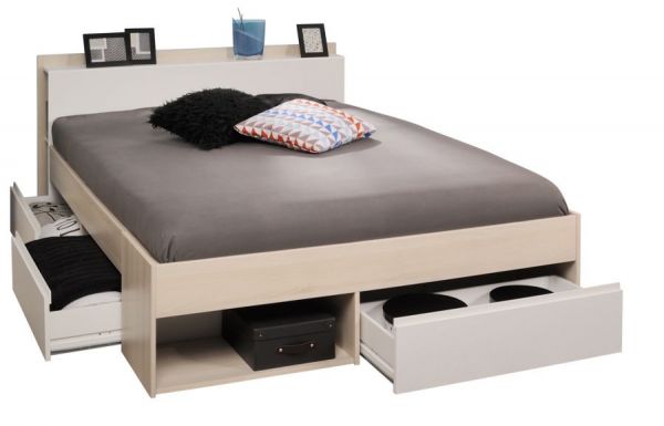 Parisot Stauraumbett Most5 in Akazie und wei� Bett mit 3 x Schubkasten Liegefl�che 140 x 200 cm