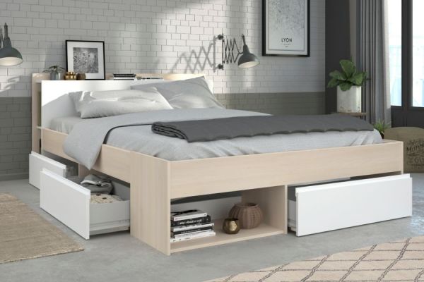 Parisot Stauraumbett Most6 in Akazie und wei� Bett mit 3 x Schubkasten Liegefl�che 160 x 200 cm