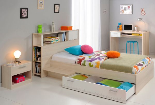 Parisot Kinder- und Jugendzimmer Charly11 in Akazie und wei� Set 4-teilig mit Bett, Regal, Nachttisch und Schreibtisch
