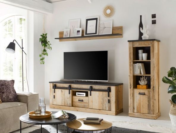Midischrank Stove in Used Wood hell und anthrazit Regalschrank 51 x 146 cm