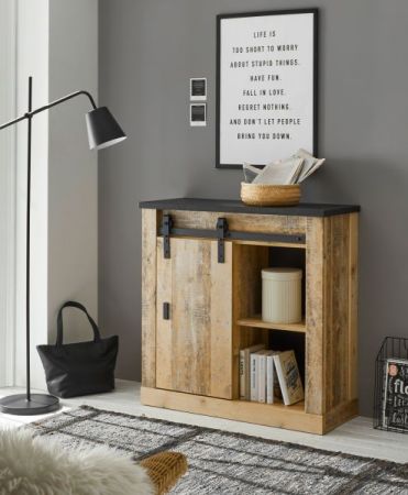 Kommode Stove in Used Wood hell und anthrazit Schiebet�renkommode 93 x 91 cm