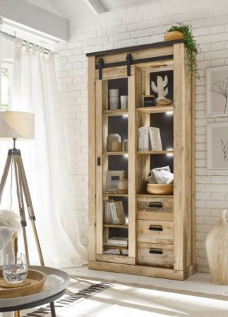 Vitrine Stove in Used Wood hell und anthrazit Vitrinenschrank 93 x 201 cm