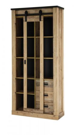 Vitrine Stove in Used Wood hell und anthrazit Vitrinenschrank 93 x 201 cm