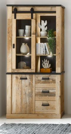 Vitrine Stove in Used Wood hell und anthrazit Vitrinenschrank 93 x 201 cm