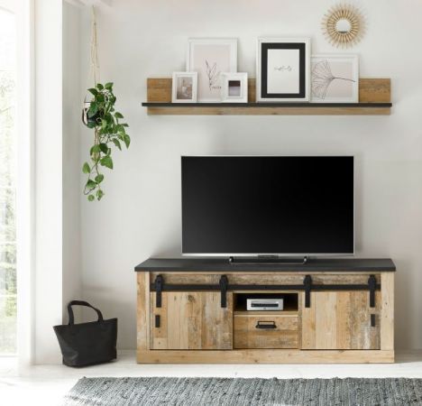 TV-Lowboard Stove in Used Wood hell und anthrazit TV Unterteil in Komforth�he 162 x 61 cm