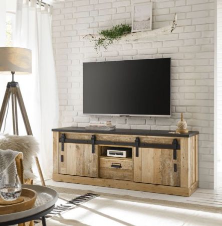 TV-Lowboard Stove in Used Wood hell und anthrazit TV Unterteil in Komforth�he 162 x 61 cm