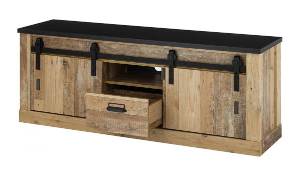 TV-Lowboard Stove in Used Wood hell und anthrazit TV Unterteil in Komforth�he 162 x 61 cm