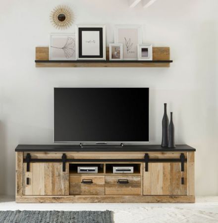 TV-Lowboard Stove in Used Wood hell und anthrazit TV Unterteil in Komforth�he 201 x 61 cm