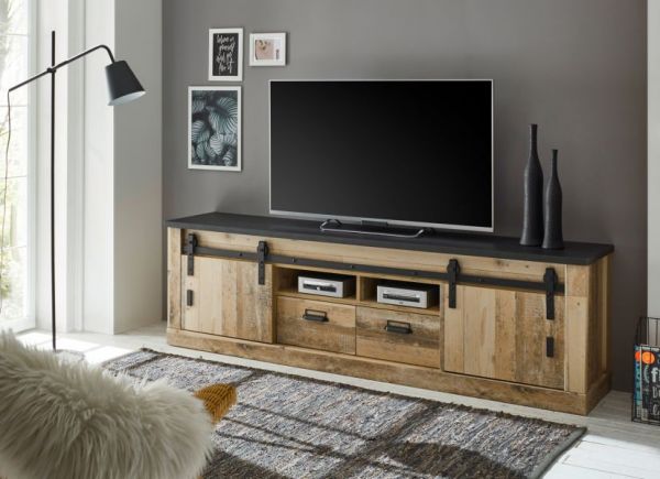 TV-Lowboard Stove in Used Wood hell und anthrazit TV Unterteil in Komforth�he 201 x 61 cm