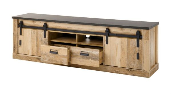 TV-Lowboard Stove in Used Wood hell und anthrazit TV Unterteil in Komforth�he 201 x 61 cm