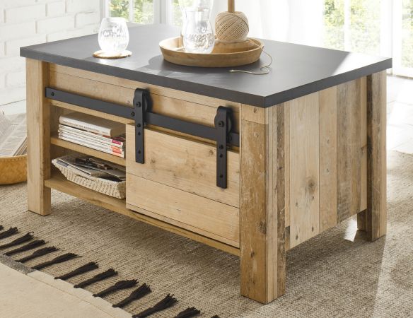 Couchtisch Stove in Used Wood hell und anthrazit Beistelltisch 93 x 60 cm