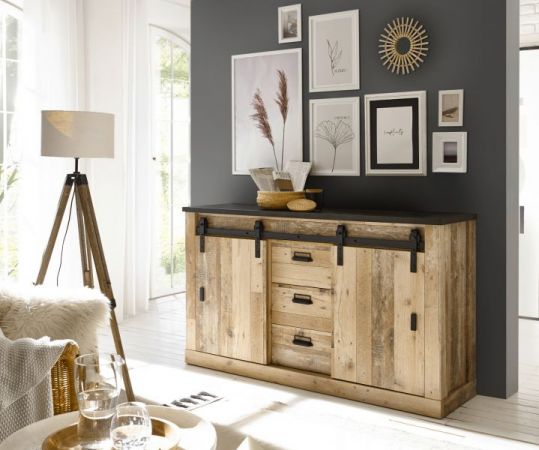 Sideboard Stove in Used Wood hell und anthrazit Kommode 162 x 91 cm