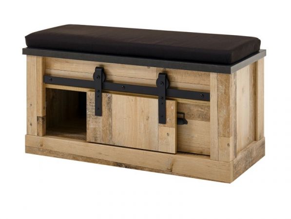 Garderobe Sitzbank Stove in Used Wood hell und anthrazit Garderobenbank 93 x 46 cm
