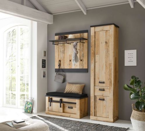 Schuhschrank Stove in Used Wood hell und anthrazit Flurschrank 51 x 201 cm Mehrzweckschrank