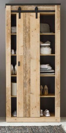 Flurschrank Stove in Used Wood hell und anthrazit Schuhschrank 93 x 201 cm Mehrzweckschrank