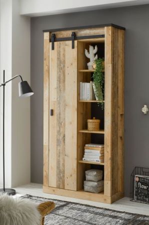 Flurschrank Stove in Used Wood hell und anthrazit Schuhschrank 93 x 201 cm Mehrzweckschrank