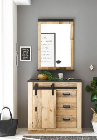 Garderobe Set 2-teilig Stove in Used Wood hell und anthrazit Garderobenkombination mit Kommode und Spiegel