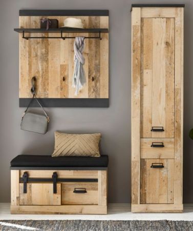 Garderobe Set 4-teilig Stove in Used Wood hell und anthrazit Garderobenkombination 164 x 201 cm