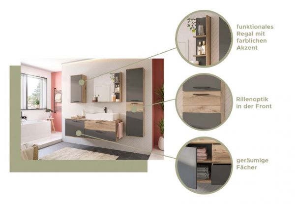 Badezimmer Spiegelschrank Tomaso in Nox Eiche Badschrank 3-t�rig 60 x 77 cm, Soft-Close