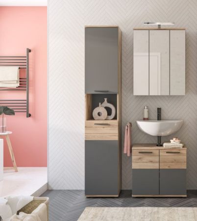 Badezimmer Spiegelschrank Tomaso in Nox Eiche Badschrank 3-t�rig 60 x 77 cm, Soft-Close