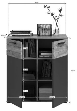 Kommode Tomaso in Nox Eiche und Basalt grau Wohn- und Esszimmer Sideboard 80 x 87 cm