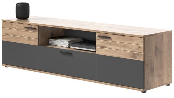 TV-Lowboard Tomaso in Nox Eiche und Basalt Grau, TV Unterschrank 194 cm mit Soft-Close