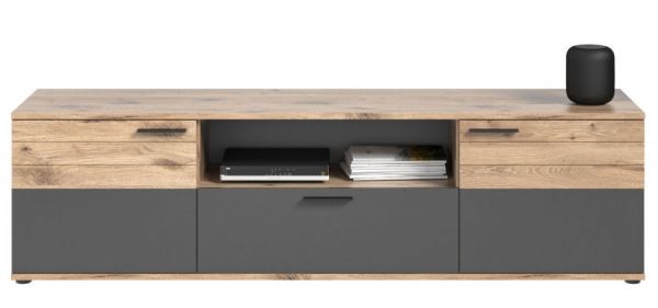 TV-Lowboard Tomaso in Nox Eiche und Basalt Grau, TV Unterschrank 194 cm mit Soft-Close