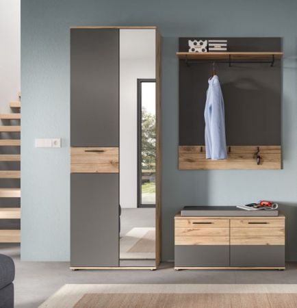 Garderobenschrank Tomaso in Nox Eiche und Basalt grau Garderobe oder gro�er Schuhschrank 70 x 200 cm