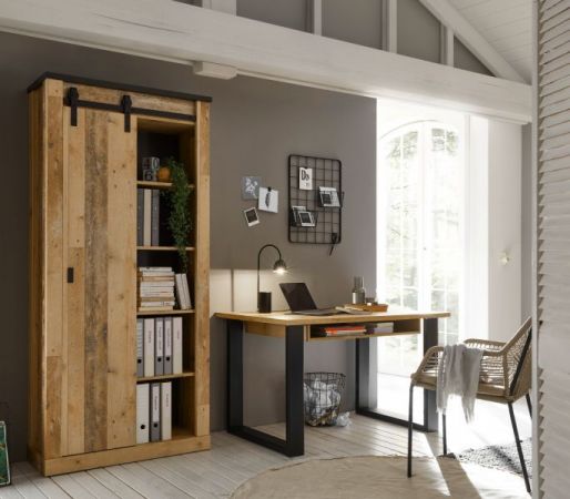Schreibtisch Stove in Used Wood hell und anthrazit Laptoptisch f�r Homeoffice und B�ro 125 x 60 cm