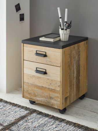 Rollcontainer Stove in Used Wood und anthrazit Schreibtisch Container 47 x 60 cm