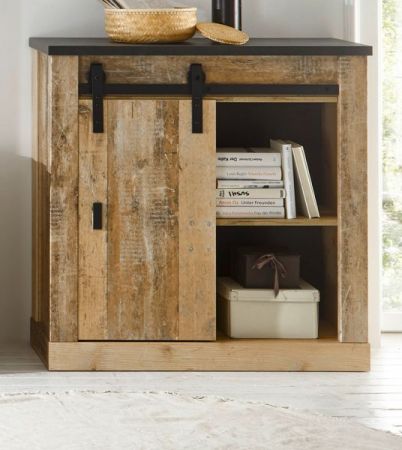 Aktenschrank Stove in Used Wood hell und anthrazit B�ro Kommode 93 x 91 cm