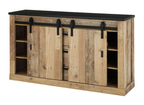 B�rom�bel komplett Set Stove in Used Wood hell und anthrazit mit Aktenregal, Kommode und Wandregal