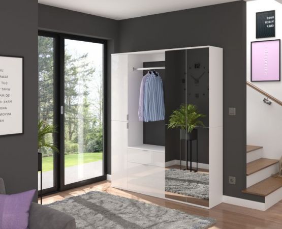 Garderobe Set 3-teilig SystemX in wei� Hochglanz Kommode und Kleiderstange 61 cm
