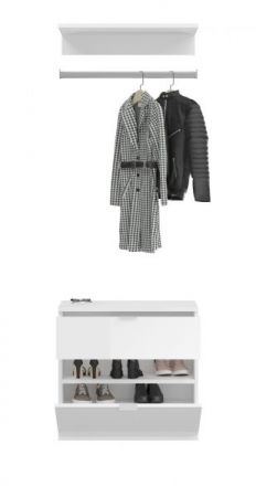 Garderobe Set 3-teilig SystemX in wei� Hochglanz Kommode und Kleiderstange 61 cm