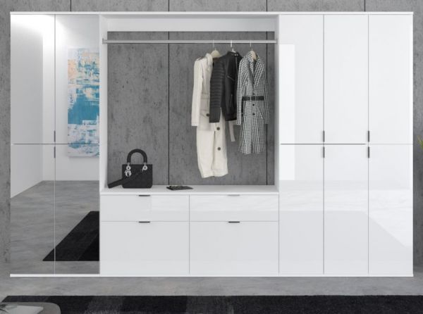 Garderobe Set 3-teilig SystemX in wei� Hochglanz Kommode und Kleiderstange 121 cm
