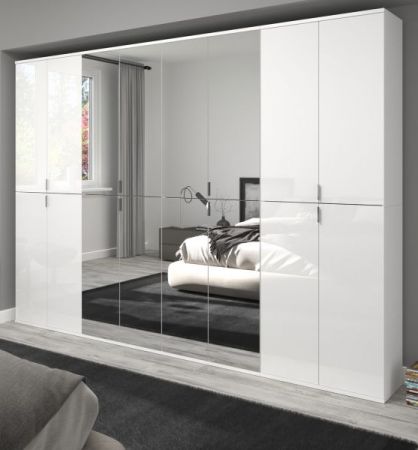 Kleiderschrank mit Spiegel SystemX in wei� Hochglanz Mehrzweckschrank mit Spiegelt�r 244 x 193 cm